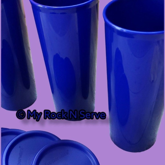 Tupperware Set Classic Straight Sided Stacking Tumblers 16 oz Tokyo Blue NEW - Picture 2 of 3
